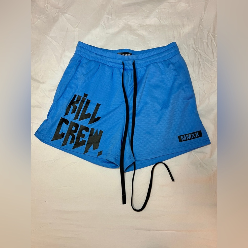 kill crew muay thai shorts (blue, large)